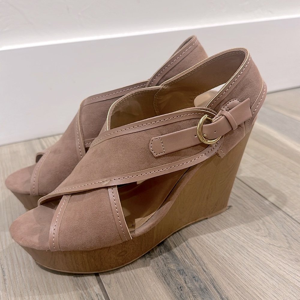 Blush colored platform wedge
